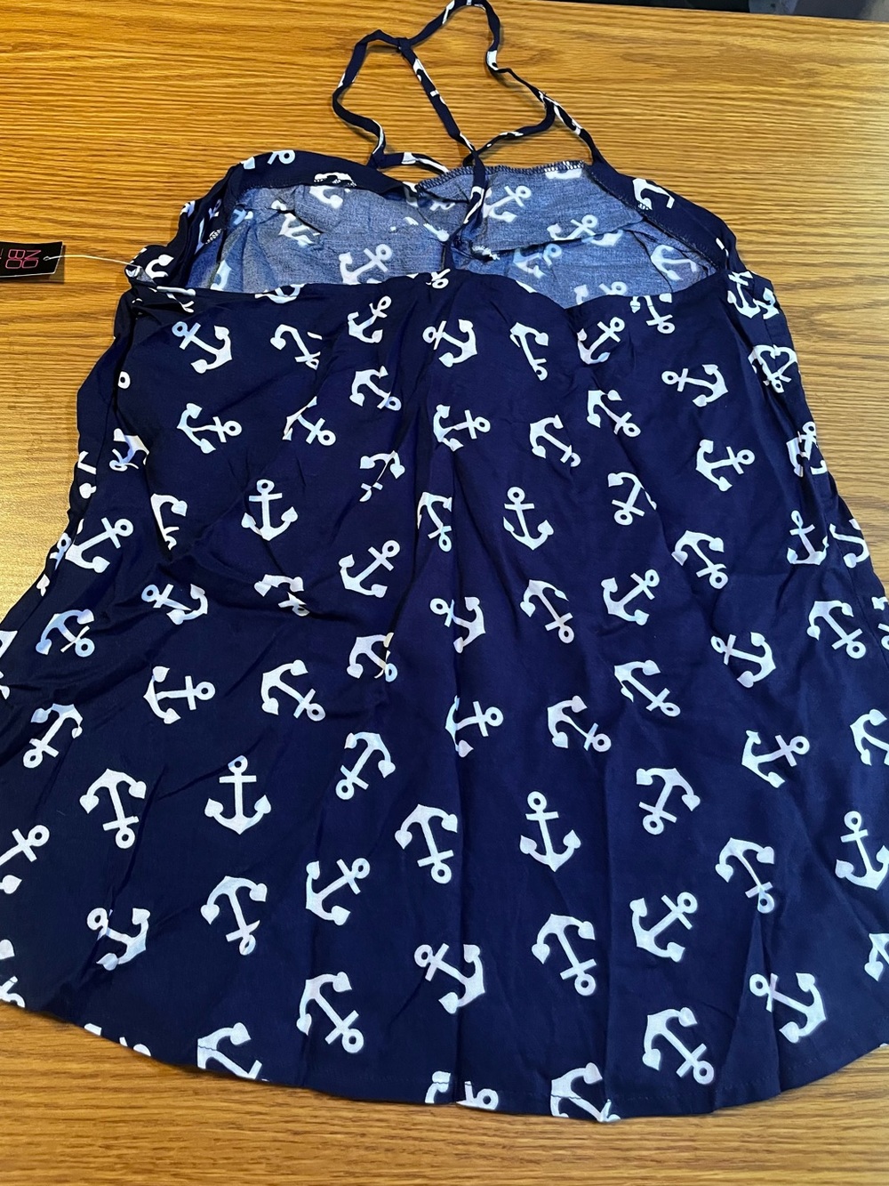 No Boundaries Navy and White Anchor sleeveless Top Size M 7-9 - Picture 2 of 8